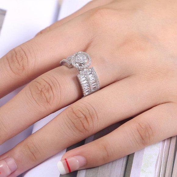 NEW Silver Baguette Round Diamond Ring 11 - Picture 4 of 7